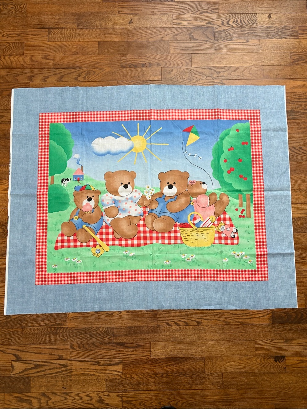 Vintage Princess Fabrics Teddy Bear Picnic Fabric Panel Crib Craft Incomplete